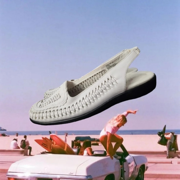 Classic Elements Shoes - Vintage Huarache Sandals Coastal Prep Boho Festival Women White Leather Sz 6